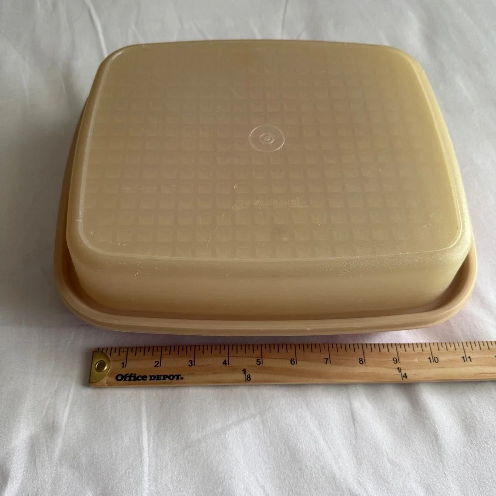 Vintage Tupperware Meat Marinade Server Paprika Red Almond Lid 1294 1295 Retro